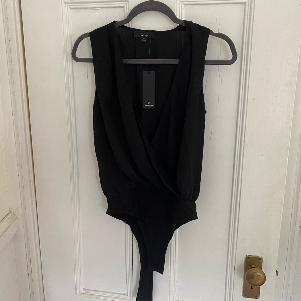 Drape front black body suit NWT